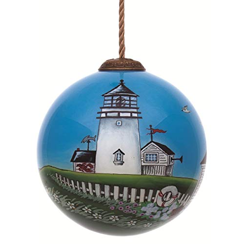Inner Beauty 1710600 Coastal Lightshouse Hand Painted Blown Glass Ornament