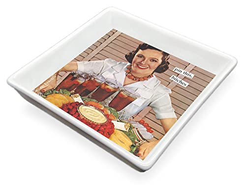 Boston International Anne Taintor Vintage Style Ceramic Napkin Holder Caddy Tray, 6.25 x 6.25-Inches, Pin This Bitches