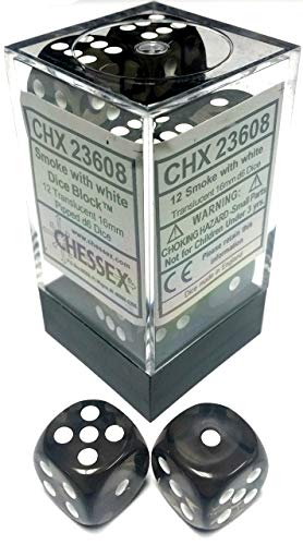 DND Dice Set - Chessex D&D Dice - 16mm Translucent Smoke & White Plastic Polyhedral Dice Set-Dungeons and Dragons Dice Includes 12 Dice  D6, Various (CHX23608)