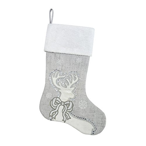 Comfy Hour Let It Snow Collection 20" Winter Christmas Reindeer Wearing Bowtie Stocking, Polyester