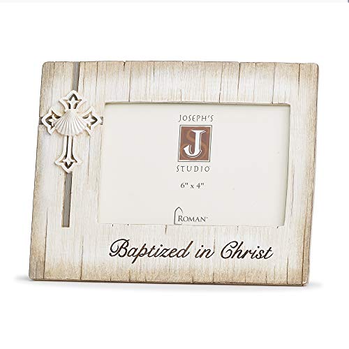 Roman 606057 Joseph Studio Distressed Baptism Frame, 6-inch Height, White, Resin