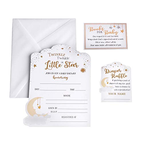 Blue Sky Clayworks Lillian Rose Twinkle Little Star theme Baby Shower Invitation Set, White