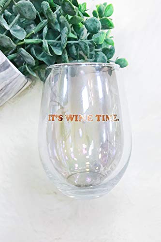 Creative Brands Slant Collections Stemless Wine Glass, 20-Ounce, Wine Time