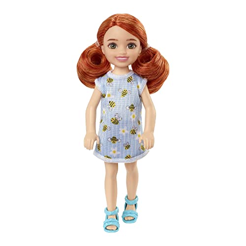 Mattel Barbie Chelsea Doll (Red Hair) Wearing Bumblebee & Flower-Print Dress and Blue Sandals, Toy for Kids Ages 3 Years Old & Up