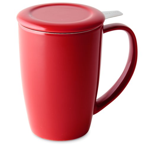 FORLIFE Curve Tall Tea Mug with Infuser and Lid 15 ounces, Red