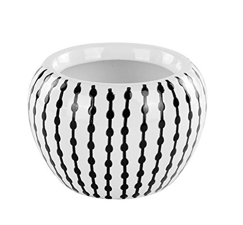 Napco 22106 Ceramic Striped Ball Planter/Cache Pot, White & Black