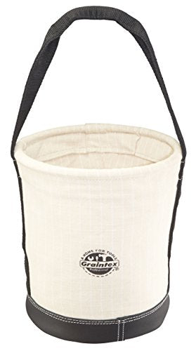 Graintex CB2101 Utility Canvas Tapered Bucket Leather Bottom 14" X 12" X 10" Rip-Stop Canvas Webbing Handle