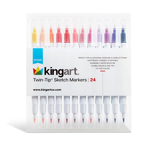 KINGART Studio Twin-Tip‚Ñ¢ Sketch Markers, Set of 24 Unique & Vivid Colors