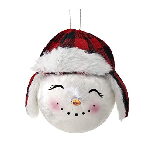 Regency International Snowman with Checkered Cap Hanging Ornament, 4-inch Length, Glass, White, Red and Black
