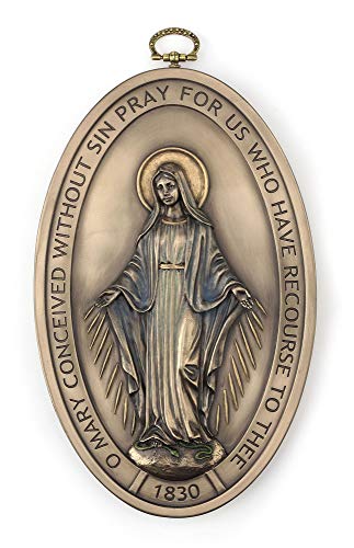 Unicorn Studio Veronese Design 8.5 Inch Medal of Our Lady of Graces Miraculous Medal Devotional Medal Bronze Finish Wall Sculpture