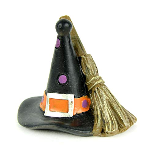 Midwest Design Imports Witch Hat with Broom, 2" x 1.5" x 1.5", Multicolor