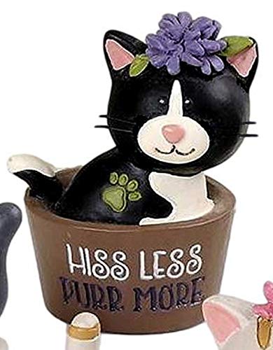 Blossom Bucket Black & White Tuxedo Kitten Cat in Cozy Bed HISS Less Purr More Resin Figurine