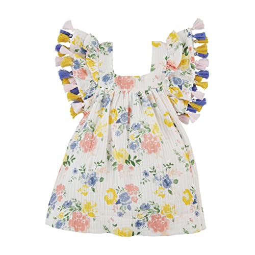 Mud Pie Girls Tassel Dress,Floral, 6-9 Months