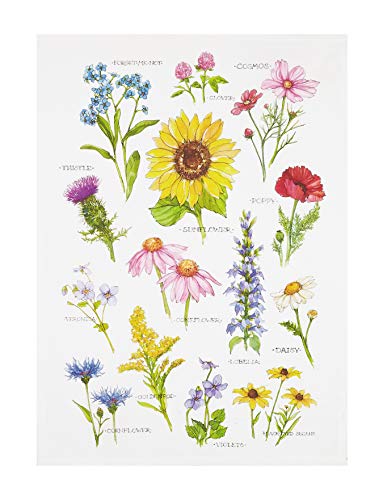 Peking Handicraft 04SER533WC Field Guide Wildflower Flour Sack Kitchen Towel, 25-inch Height, Cotton