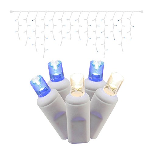 Vickerman Set of 70 Blue & Warm Clear Wide Angle Icicle Christmas Lights - White Wire