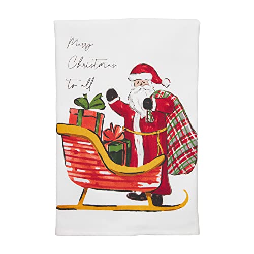 Mud Pie Merry Christmas Tartan Santa Towel, 26" x 16.5", Cotton