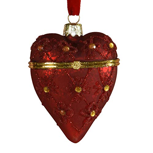 HomArt 0310-8 Bejeweled Heart Locket Ornament, 4-inch Height, Glass, Red