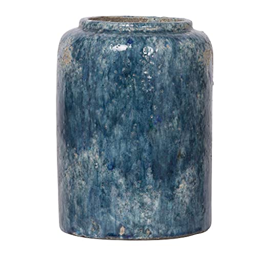 A&B Home D2720-BLUE 9.7" H Cylindrical Lush Blue Glaze Terracotta Indoor/Outdoor Vase, Versatile Design, Garden Accent, Home D‚Äö√Ñ√∂‚àö‚Ä†‚àö‚àÇ¬¨¬®¬¨¬©cor