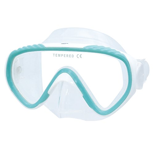 IST Kids Snorkeling/Diving Mask, Hypoallergenic Skirt & Single Panoramic Lens with Adjustable Strap (White/Teal)