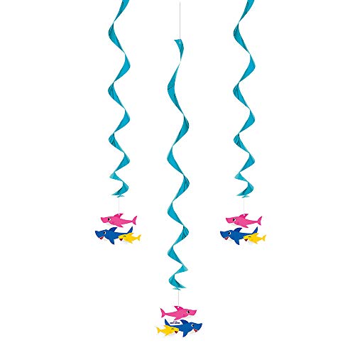 Unique Industries Unique Baby Shark Hanging Swirl Decorations - 3 Pcs, multicolor