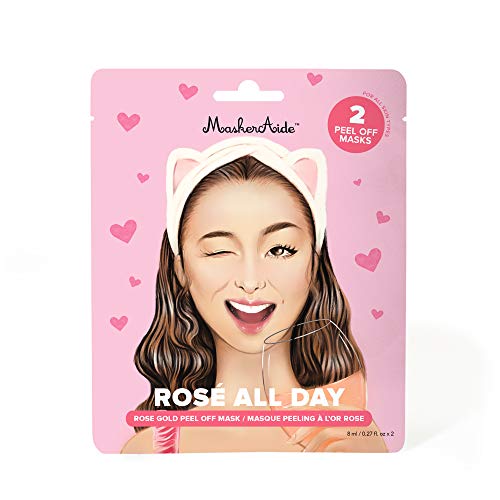 SHOP $80 FOR FREE GIFT! MaskerAide Ros√© All Day, Rose Gold Peel Off Mask with 24k Gold Flakes, Tighten Pores, Remove Blackheads, For Oily, Combination, Acne Prone Skin, 2 Uses per Pack, Cruelty Free, Korean Skincare (1 Pack)