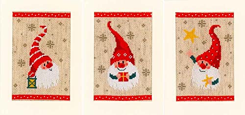 Vervaco Greeting Card kit Christmas Gnomes Set of 3