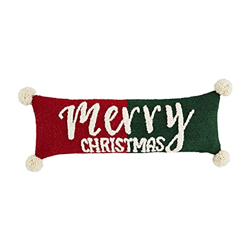 Mud Pie Merry Christmas Hooked Pillow, Red, Green