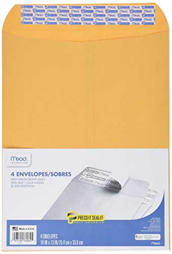 Meadwestvaco 76082 10" X 13" Heavyweight Kraft Press-It-Seal-It Envelopes 4 Ct