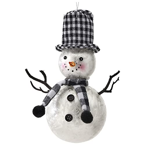 Regency International Snowman with Checkered Hat Hanging Ornament, 7-inch Height, Glass, White and Black