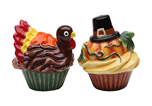 Cosmos Gifts StealStreet SS-CG-61814, 3 Inch Holiday Pumpkin and Turkey Cupcake Pair Salt and Pepper Shakers, Brown