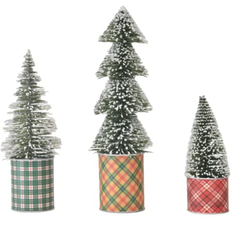 Ganz MX181995 Plaid Bottle Brush Tree, Set of 3