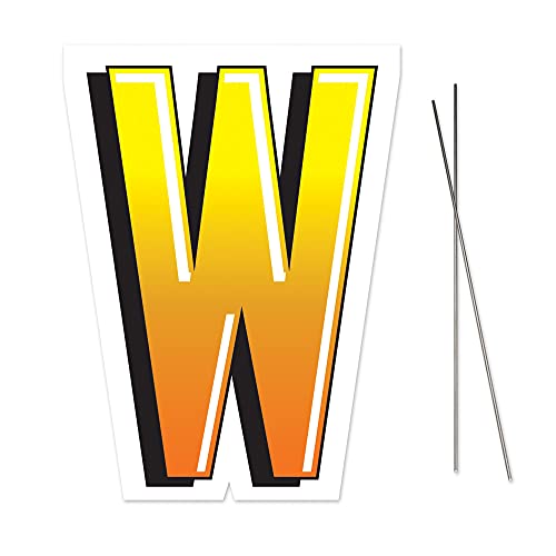 Beistle Plastic Letter W Yard Sign with Metal Stakes-Happy Birthday Party Outdoor Lawn Decoration, 18" x 11.75", Yellow/Orange/White/Black