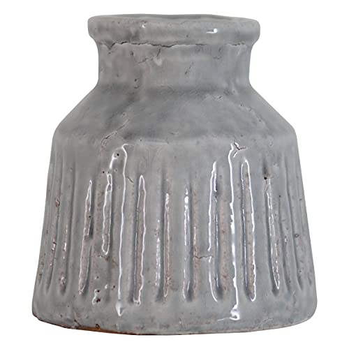 Foreside Home & Garden Handmade Gray Terracotta Vase with Carved Stripes