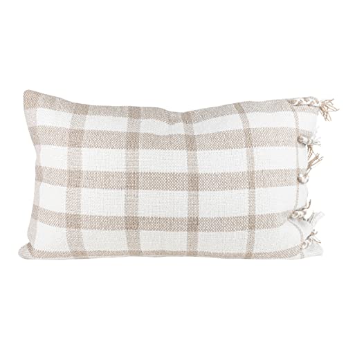 Foreside Home & Garden Taupe Plaid 14X22 Hand Woven Filled Outdoor Pillow