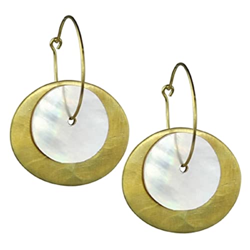 HomArt AREOhome Beldi Earring, Oblong Brass and Round MOP