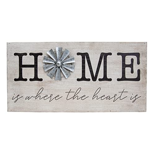 Foreside Home & Garden "Home is Where the Heart Is" White Wood & Metal Wall Art