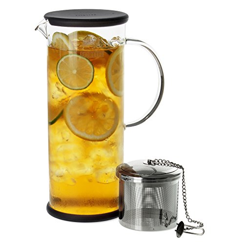 FORLIFE LUCENT Glass Iced Tea Jug with Capsule Infuser, 48-Ounce, Charcoal