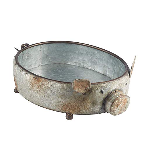 Kalalou Galvanized Metal Pig Tray with Brass Accents for Home Decor,Gray,11.25"L x 18"W x 5.25"H