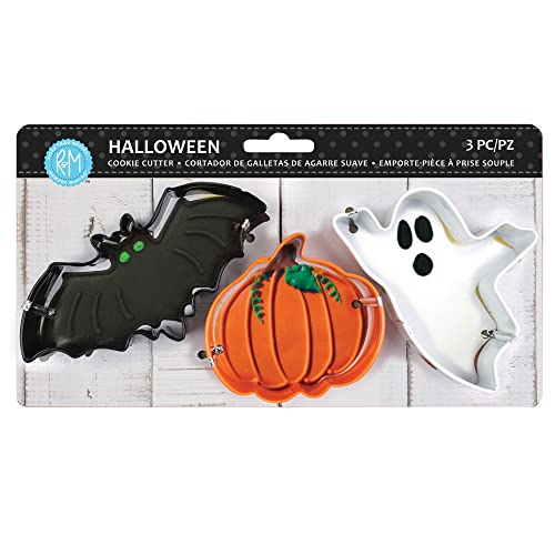 R&M International 5113 Polyresin Coated Halloween Cookie Cutters, Bat, Pumpkin, Ghost, 3-Piece Set