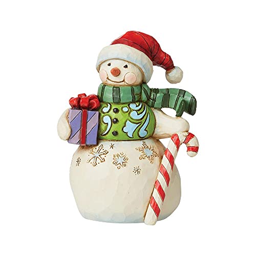 Enesco Jim Shore Heartwood Creek Snowman Gift and Candy Cane Mini Figurine