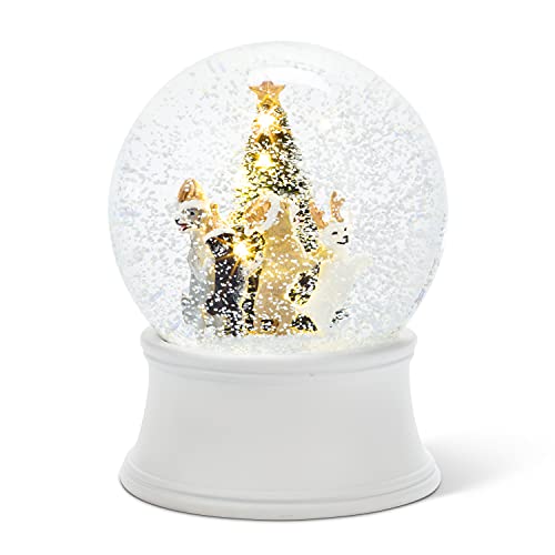 Abbott Collection  27-SHAKE-0194 Dancing Dogs with LED Tree Snow Globe, White/Green