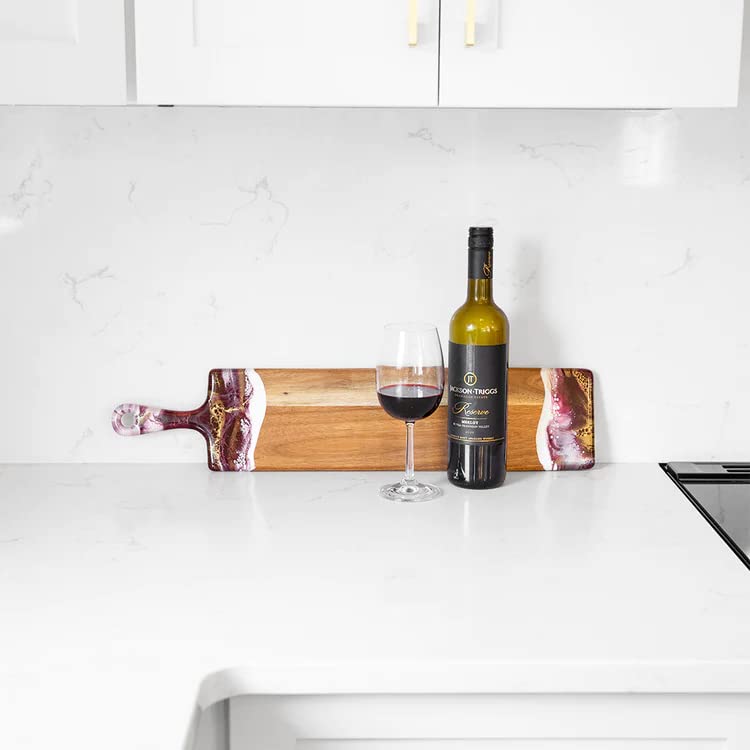 Lynn & Liana Designs Baguette Acacia Cheeseboard Merlot, 24-inch Length, 5-inch Width, Serveware, Kitchen