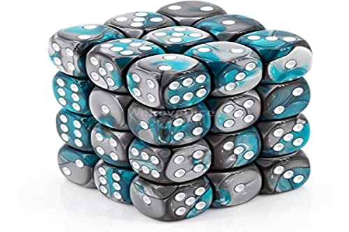 Chessex Dice, D6 12mm Steel & Teal w/White (36)