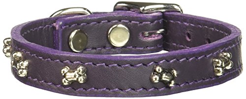 OmniPet Signature Leather Dog Collar with Bone Ornaments, Purple, 12"