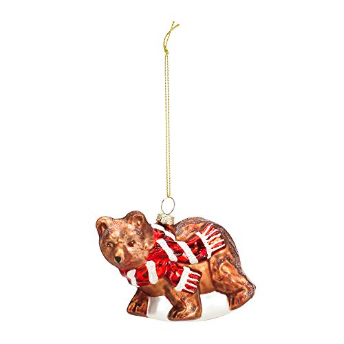 Melrose 83284 Bear with Scarf Ornament, 4-inch Length, Glass