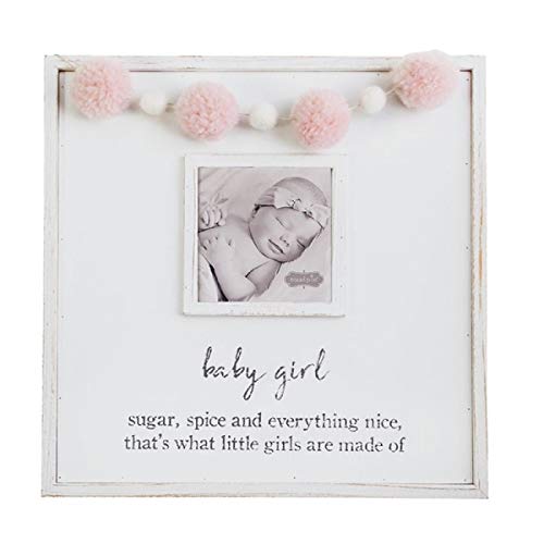 Mud Pie Baby Girl Garland Frame, 15" x 15", Wood and Yarn