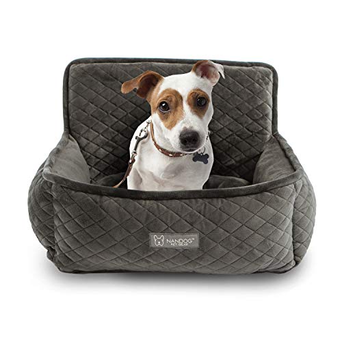 NANDOG PET Gear Luxury Microplush Soft Dog Car Seat Bed for Small-Sized Breed (Quilted Dark Gray)