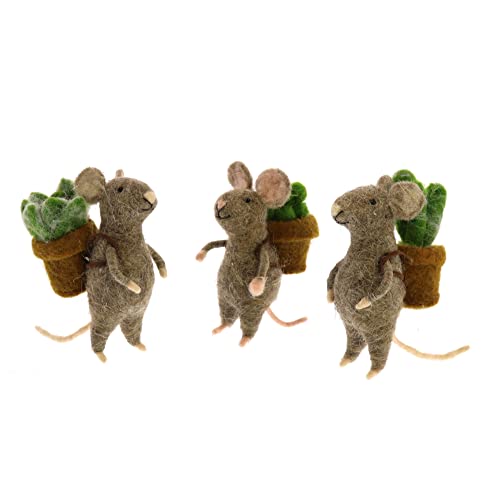 HomArt Mice with Succulents Plush Figure, Set of 3, Felt