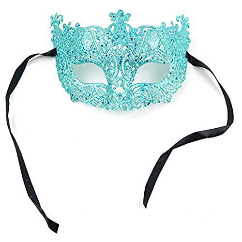 Midwest Design Aqua Glitter Half Mask 9 Inch with Satin Ribbon 1Pc