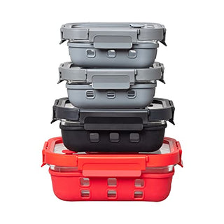 GENICOOK Borosilicate Glass Meal and Food Storage Containers with Silicone Wrap, Vent and Pro Grade Removeable Lockdown Levers, Rectangular Shape - 8 pc Set (4 Containers - 4 Matching Lids)